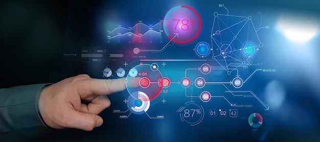 Réalité augmentée lançant une infographie abstraite au toucher.