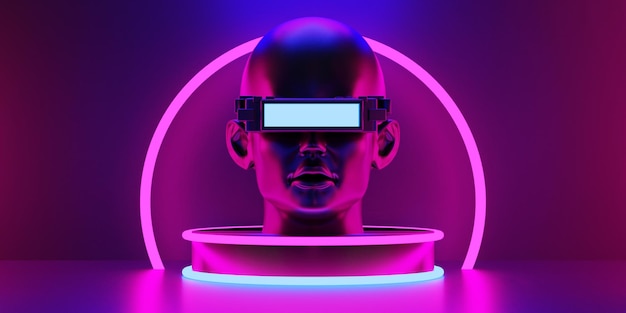 Réalité virtuelle métaverse vr avec jeu en réseau de simulation cyberpunk gamer fond illustration de rendu 3d technologie de robot scifi ai