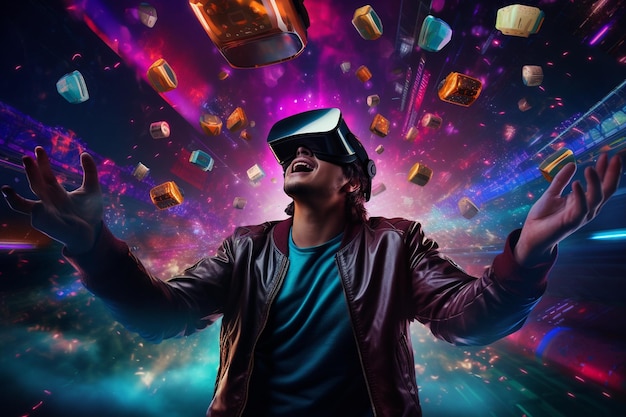 Réalité virtuelle l'utilisateur immergé dans le monde passionnant des jeux