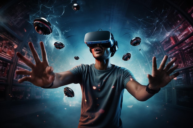 Réalité virtuelle l'utilisateur immergé dans le monde passionnant des jeux