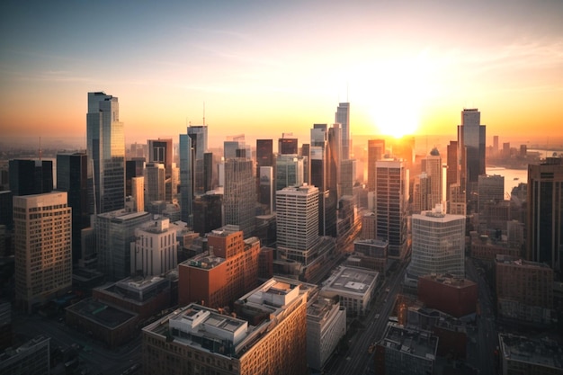 réalités photographiques Vue de dessus des immeubles de bureaux photo coucher de soleil