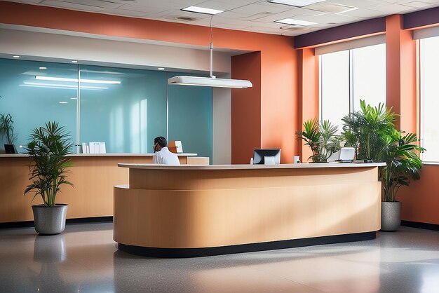 Réception clinique avec salle d'attente dans le comptoir d'enregistrement du hall de l'établissement utilisé pour les patients atteints de