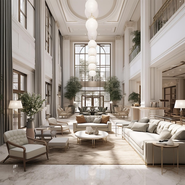 Réception de luxe d'une architecture moderne de design d'intérieur d'hôtel générée par l'IA