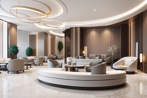 Réception et salon de réunion d'un hôtel et d'un bureau de luxe moderne en 3D