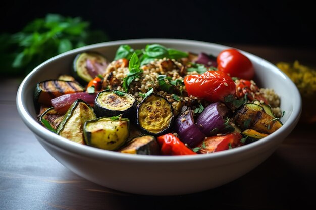 Recette de déjeuner sain dans un bol de céréales aux légumes rôtis