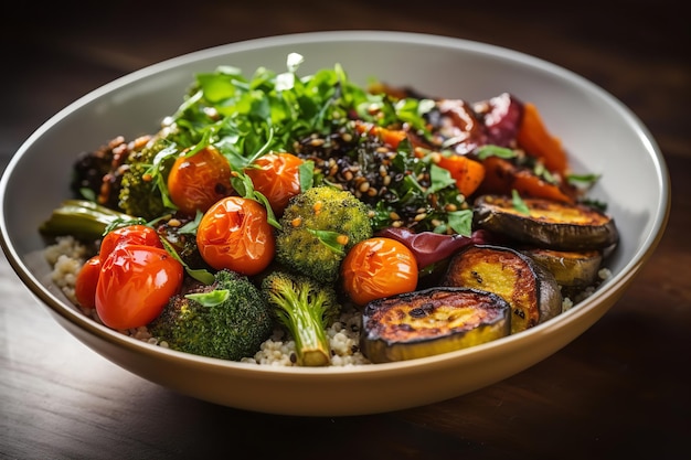 Recette de dîner dans un bol de céréales aux légumes rôtis