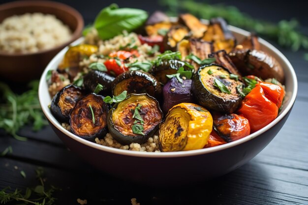 Recette de dîner dans un bol de céréales aux légumes rôtis