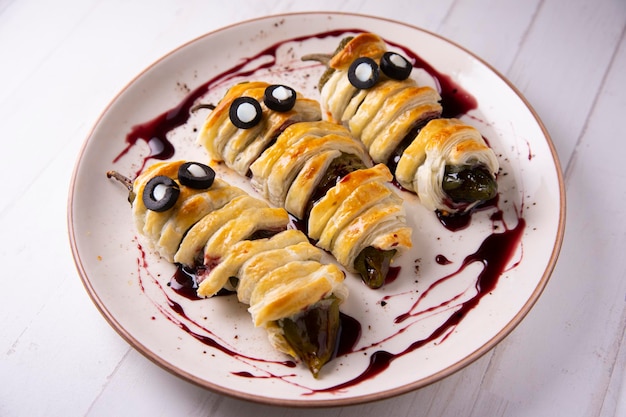 Recette D'halloween Poivrons Verts Frits En Forme De Momie