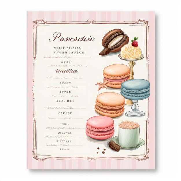 Photo des recettes délicieuses de pâtisserie sur une petite carte 3x5 maître de l'art des macarons