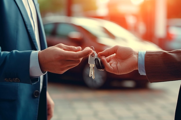 Recevoir la clé de la nouvelle voiture La main tenant la clef de la voiture