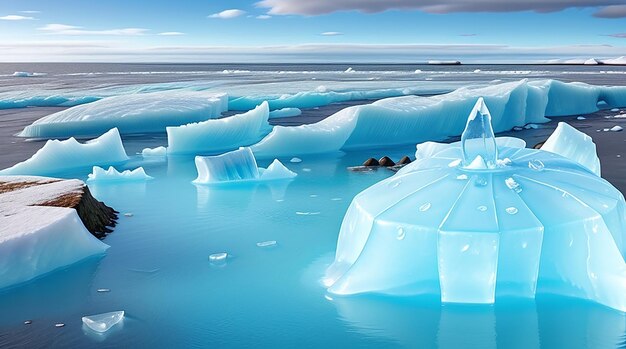 Le réchauffement climatique avec la fonte des glaces dans la mer Islande