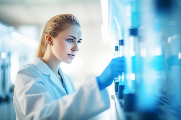 Recherche innovante, brillante jeune femme scientifique au travail