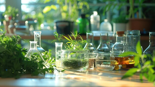 Recherche sur les médicaments naturels Extraction organique et scientifique naturelle dans la verrerie Médicine à base de plantes vertes alternatives