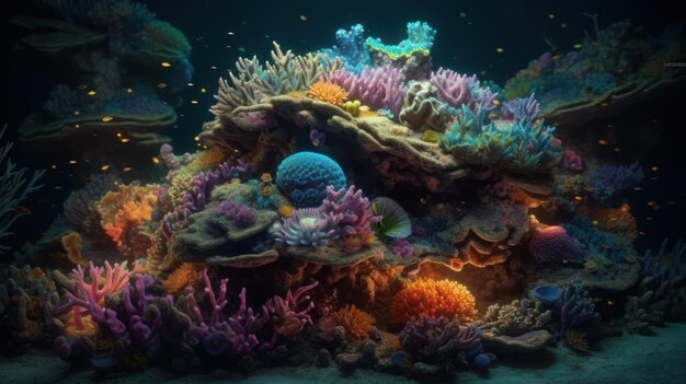 Un récif de corail coloré avec un fond bleu et un fond bleu avec un récif de corail.