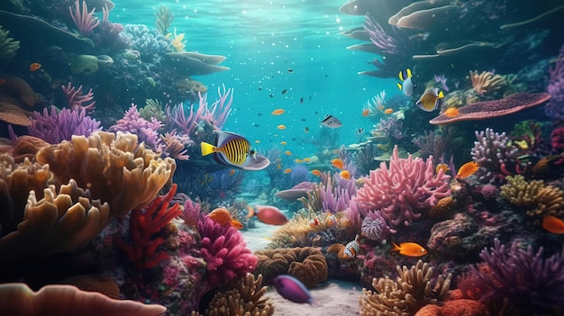 Un récif de corail coloré avec des poissons et des coraux Generative AI Art