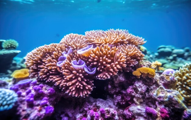 Un récif de corail avec un corail orange vif et violet