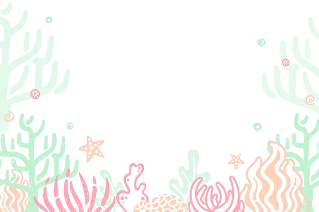 Récif de corail png bordure fond transparent vie marine sous-marine conception en couleurs pastel