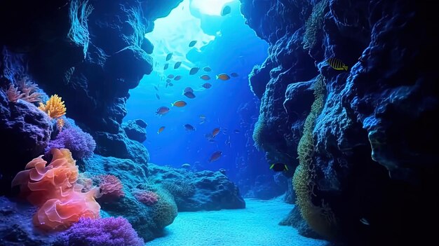 Photo un récif de corail avec un poisson qui y nage