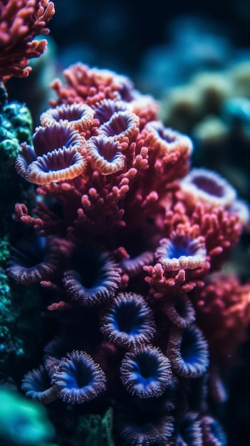 Un récif corallien avec un motif rouge et bleu