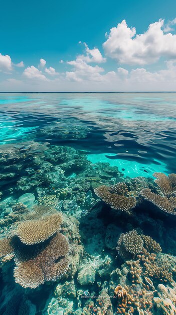 un récif corallien avec un océan bleu et des coraux sous l'eau