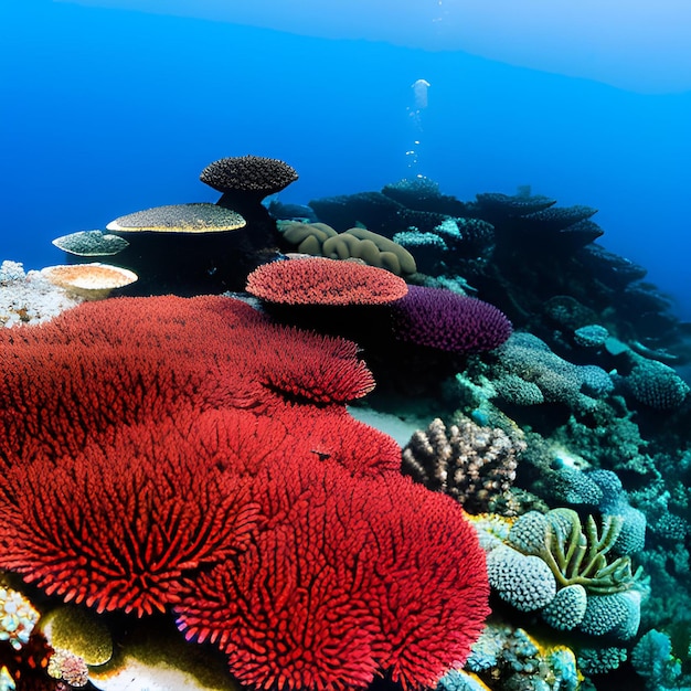 Photo un récif corallien avec un plongeur en arrière-plan