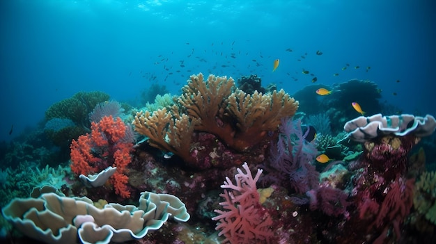 Un récif corallien avec des poissons nageant dans l'océan