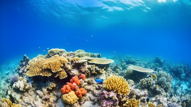 Un récif corallien avec des poissons nageant dans l'océan