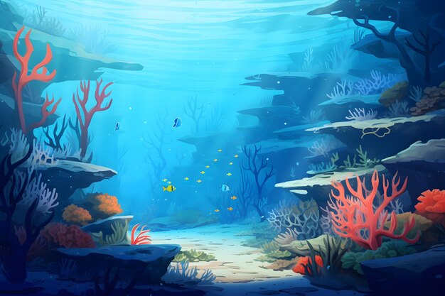 Photo récif corallien sous-marin avec des poissons en arrière-plan