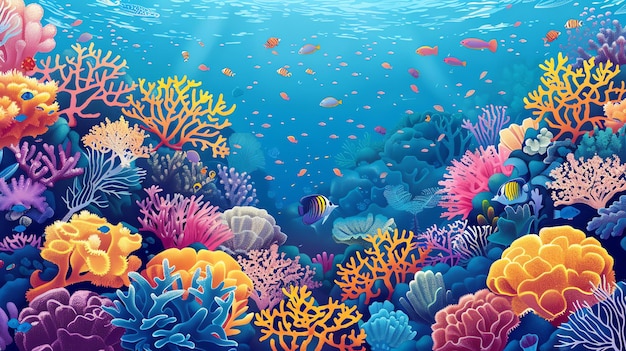 Un récif corallien sous-marin avec une variété de poissons et de coraux