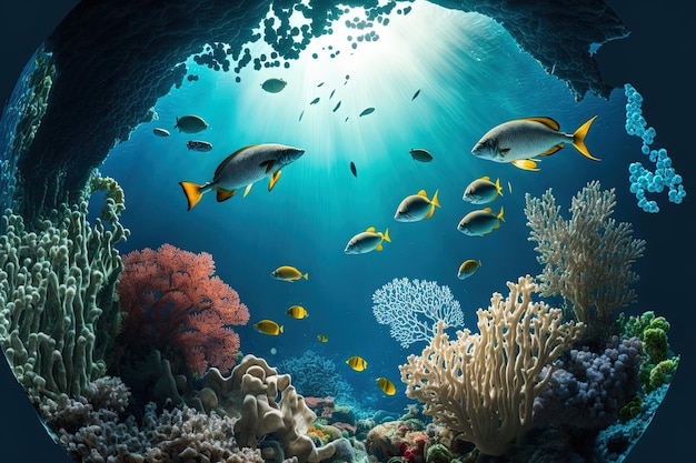 Récif corallien vue sous-marine globe océan paysage animal