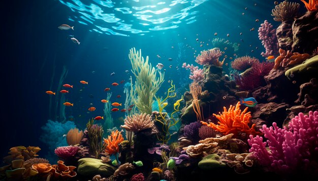 Photo le récif sous-marin met en valeur la beauté de la nature avec des poissons multicolores générés par l'intelligence artificielle