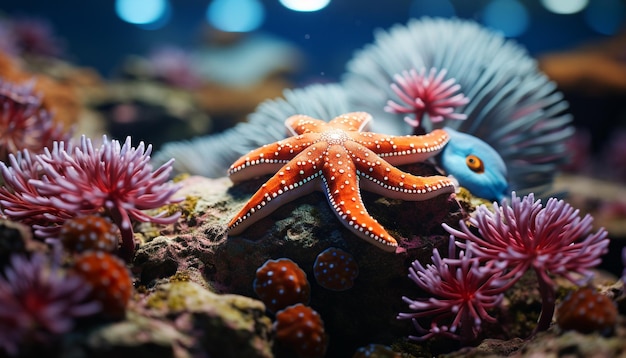 Photo le récif sous-marin présente des poissons colorés, des coraux et la vie marine générés par l'ia