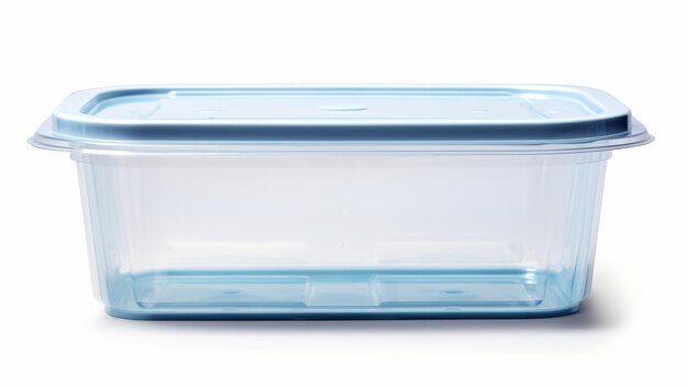 Un récipient alimentaire en plastique transparent sur fond blanc