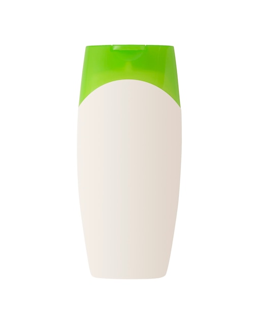 Récipient cosmétique blanc avec capuchon vert isolé Maquette de bouteille pour les cheveux de la peau ou les soins du visage