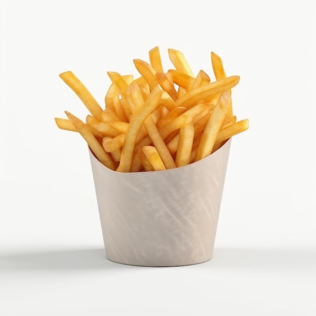 Un récipient en papier de frites est illustré.