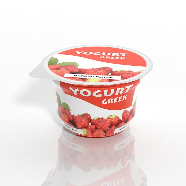 Récipient en plastique de yaourt 3D isolé sur blanc