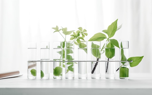 Un récipient en verre contenant de l'eau et des plantes.