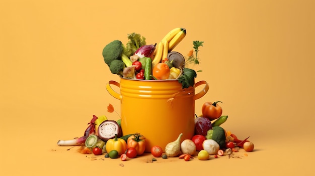 Récolte Abondante Une Gamme Colorée De Légumes Frais Dans Un Pot Jaune Ensoleillé