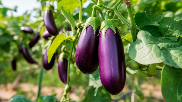 Récolte d'aubergines sur les branches