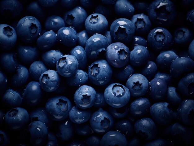 Photo récolte de bleuets frais avec des gouttes d'eau