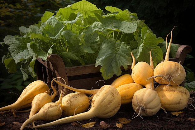 Photo la récolte du rutabaga dans un jardin