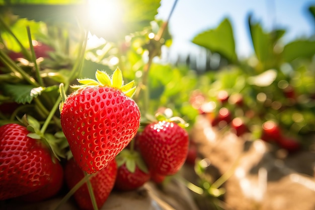 Récolte de gros fraises rouges fraîches mûres et biologiques dans le jardin Banner avec des plants de fraises i