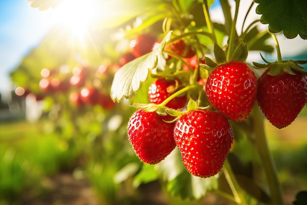 Récolte de gros fraises rouges fraîches mûres et biologiques dans le jardin Banner avec des plants de fraises i