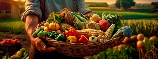 Récolte de légumes entre les mains de l'agriculteur Generative Ai