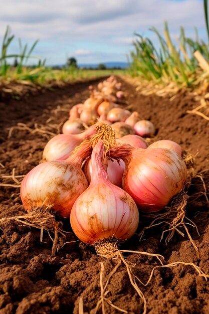 Récolte des oignons dans le jardin Alimentation générative par IA