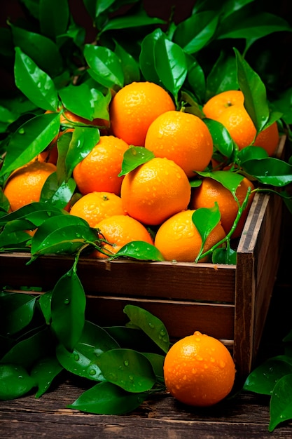 Récolte d'oranges dans une boîte dans le jardin Concentration sélective