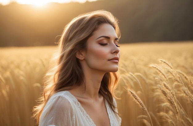 Récolte de rayonnement Belle fille dans un champ de ferme ensoleillé Embrassant la générosité d'une journée ensoleillée pendant la saison de récolte Parfait pour les inspirations rustiques et organiques AI générative