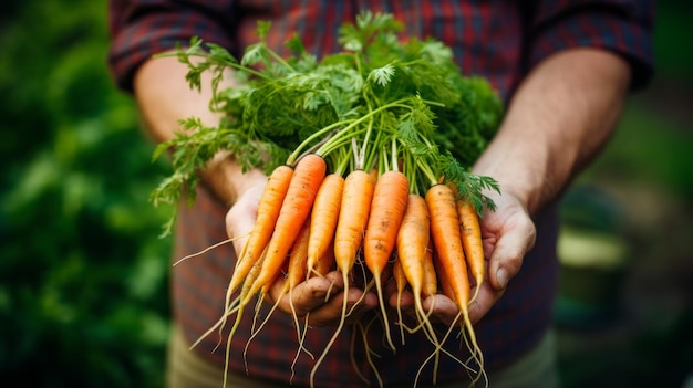 Une récolte vigoureuse d'une abondance de carottes d'orange biologiques