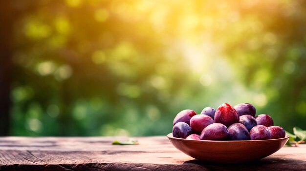 Récolter des prunes dans un bol Concentration sélective