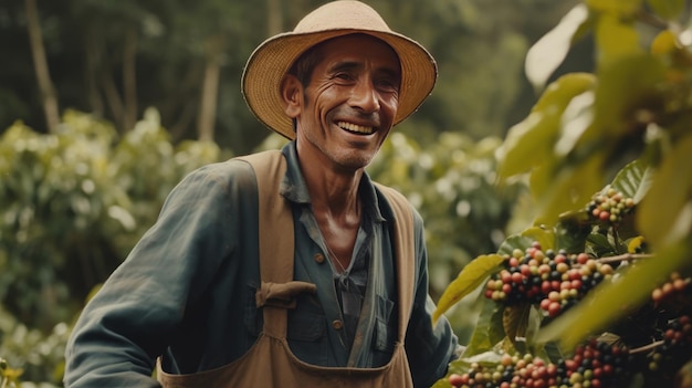 Récolteuse de café mâle adulte sur une ferme de café